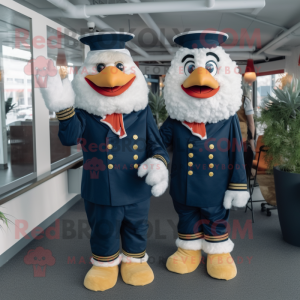 Navy Fried Chicken mascot costume character dressed with a Sweater and Anklets