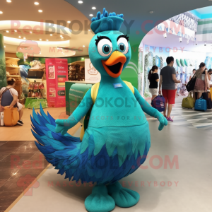 Teal Peacock maskot kostume...