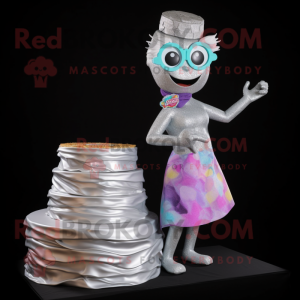 Silver Wedding Cake mascot costume character dressed with a Bikini and Scarves