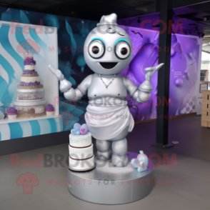 Silver Wedding Cake mascot costume character dressed with a Bikini and Scarves