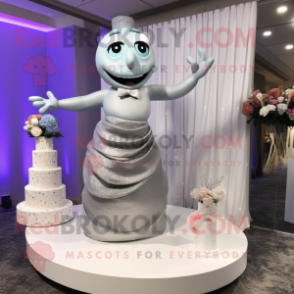 Silver Wedding Cake mascot costume character dressed with a Bikini and Scarves