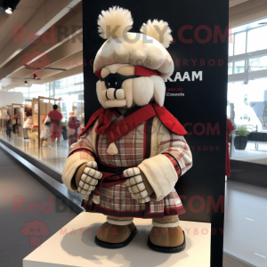 Cream Samurai mascot costume character dressed with a Flannel Shirt and Hairpins