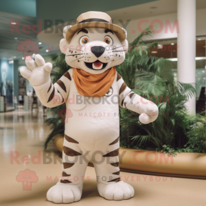 Beige Tiger mascot costume character dressed with a One-Piece Swimsuit and Hat pins
