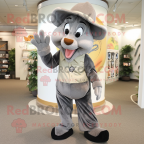 Gray Champagne mascot costume character dressed with a Corduroy Pants and Shoe clips