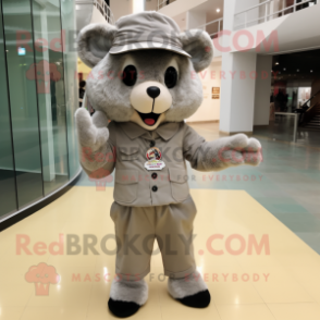 Gray Champagne mascot costume character dressed with a Corduroy Pants and Shoe clips
