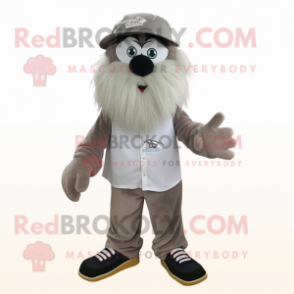 Gray Champagne mascot costume character dressed with a Corduroy Pants and Shoe clips