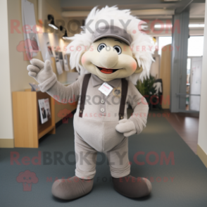 Gray Champagne mascot costume character dressed with a Corduroy Pants and Shoe clips