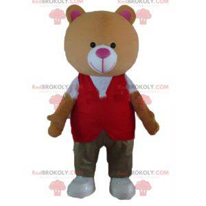 Orange teddy bear mascot with a colorful outfit - Redbrokoly.com