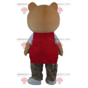 Orange Teddybär Maskottchen mit einem bunten Outfit -