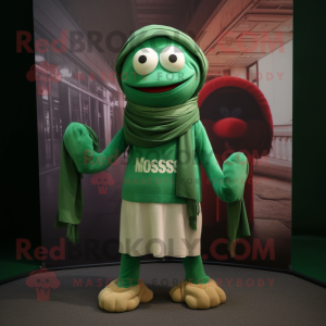 Forest Green Moussaka mascot costume character dressed with a Henley Tee and Scarves