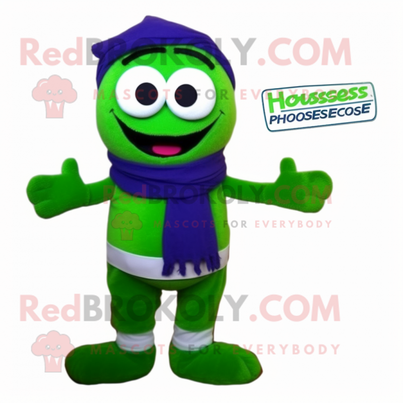 Forest Green Moussaka mascot costume character dressed with a Henley Tee and Scarves