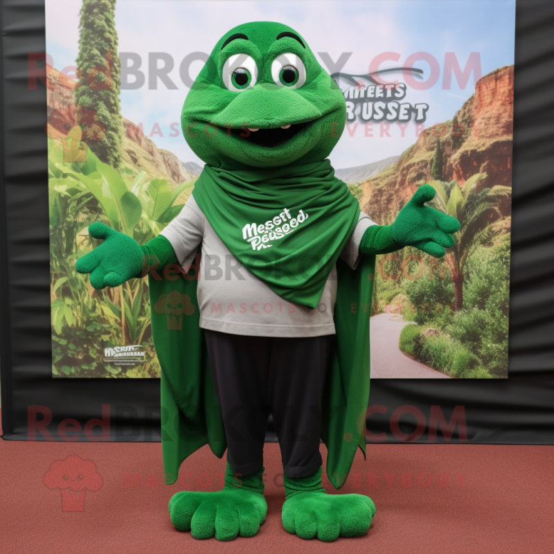 Forest Green Moussaka mascot costume character dressed with a Henley Tee and Scarves Forest Green Moussaka mascot costume character dressed with a Henley Tee and Scarves