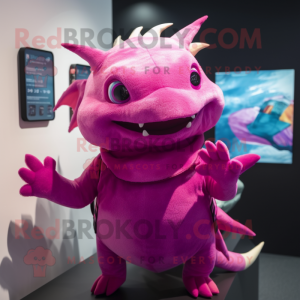 Magenta Axolotls mascot costume character dressed with a Tank Top and Ties