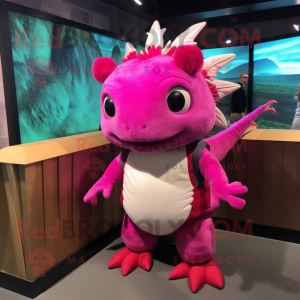 Magenta Axolotls mascot costume character dressed with a Tank Top and Ties