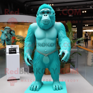 Teal Gorilla mascot costume character dressed with a Swimwear and Lapel pins