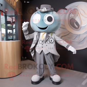 Gray Oyster mascot costume character dressed with a Blazer and Hairpins