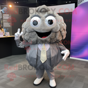 Gray Oyster mascot costume character dressed with a Blazer and Hairpins