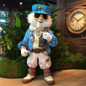 White Pirate mascot costume character dressed with a Boyfriend Jeans and Bracelet watches