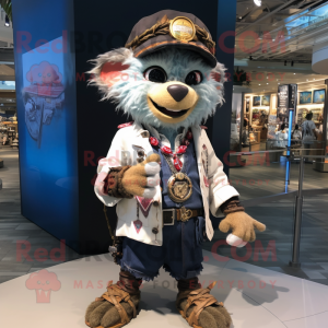 White Pirate mascot costume character dressed with a Boyfriend Jeans and Bracelet watches