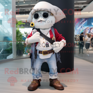 White Pirate mascot costume character dressed with a Boyfriend Jeans and Bracelet watches
