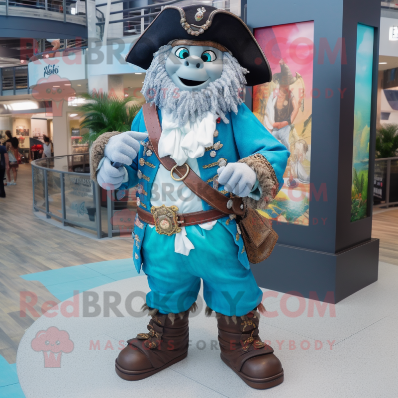 White Pirate mascot costume character dressed with a Boyfriend Jeans and Bracelet watches