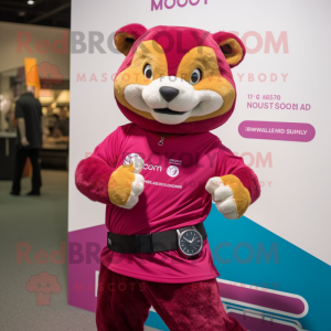 Magenta Mongoose mascot costume character dressed with a Graphic Tee and Smartwatches