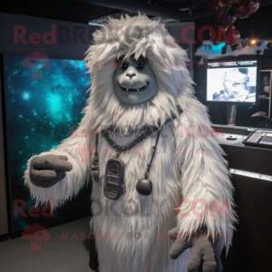 Silver Yeti mascot costume character dressed with a Cover-up and Bracelets