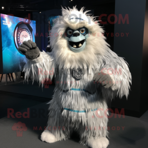 Silver Yeti mascot costume character dressed with a Cover-up and Bracelets