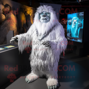 Silver Yeti mascot costume character dressed with a Cover-up and Bracelets
