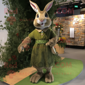 Olive Wild Rabbit mascot costume character dressed with a A-Line Dress and Foot pads