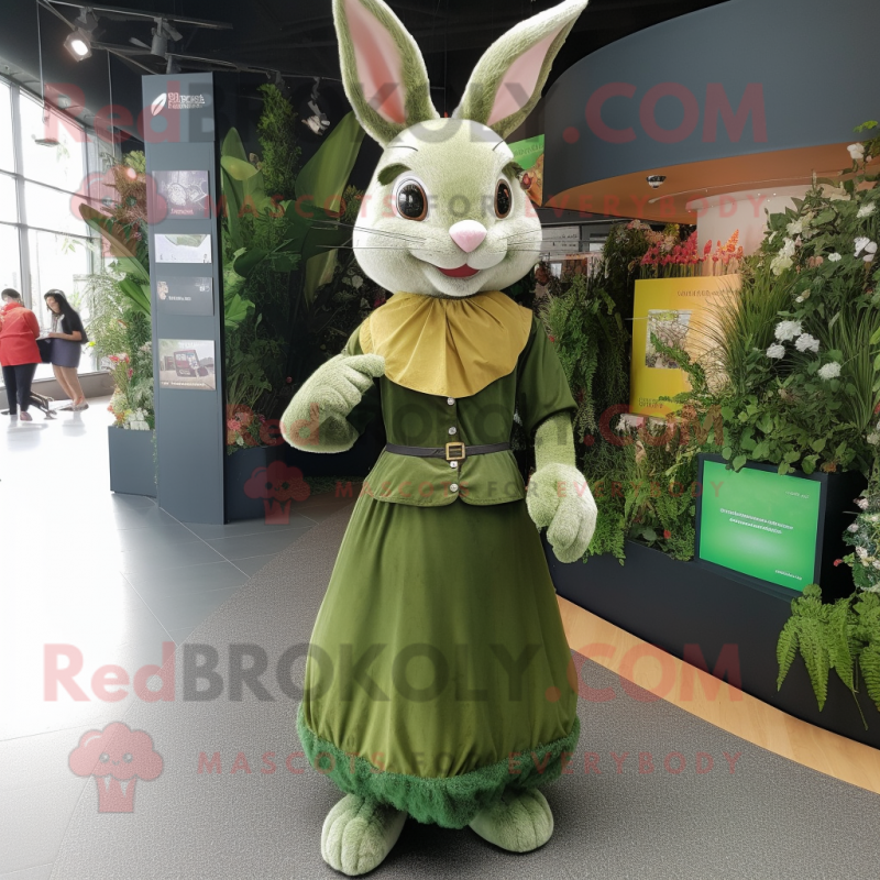 Olive Wild Rabbit mascot costume character dressed with a A-Line Dress and Foot pads