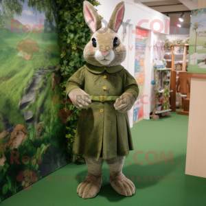 Olive Wild Rabbit mascot costume character dressed with a A-Line Dress and Foot pads