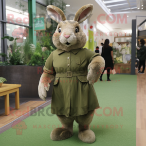 Olive Wild Rabbit mascot costume character dressed with a A-Line Dress and Foot pads