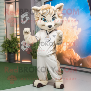 Cream Lynx maskot drakt...