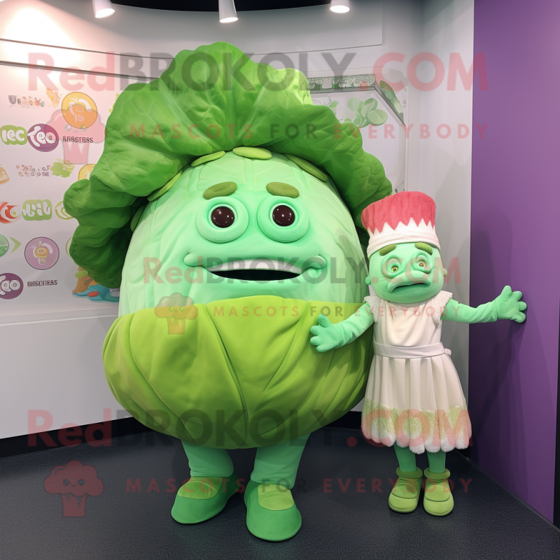 Cyan Corned Beef And Cabbage mascot costume character dressed with a Jumpsuit and Earrings