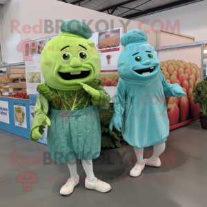 Cyan Corned Beef And Cabbage mascot costume character dressed with a Jumpsuit and Earrings