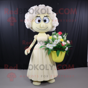 Cream Bouquet Of Flowers mascot costume character dressed with a Empire Waist Dress and Handbags