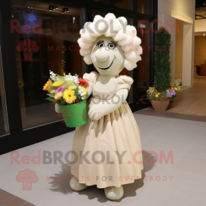 Cream Bouquet Of Flowers mascot costume character dressed with a Empire Waist Dress and Handbags