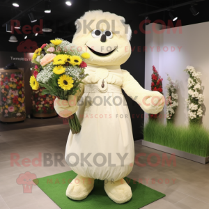 Cream Bouquet Of Flowers mascot costume character dressed with a Empire Waist Dress and Handbags