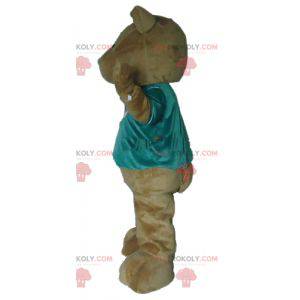 Mascotte d'ours en peluche marron avec un t-shirt vert -