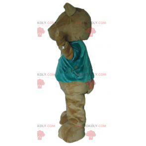 Brun bamse maskot med en grønn t-skjorte - Redbrokoly.com
