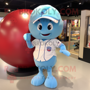 Sky Blue Baseball Ball mascot costume character dressed with a Mini Skirt and Wallets