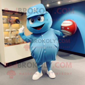 Sky Blue Baseball Ball mascot costume character dressed with a Mini Skirt and Wallets