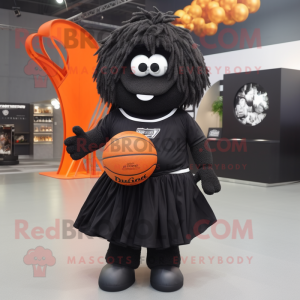 Black Basketball Ball mascot costume character dressed with a Skirt and Wraps
