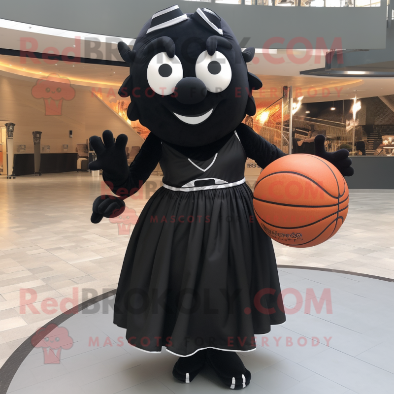 Black Basketball Ball mascot costume character dressed with a Skirt and Wraps Black Basketball Ball mascot costume character dressed with a Skirt and Wraps