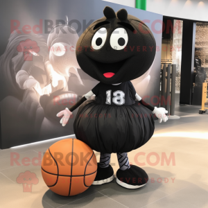 Black Basketball Ball mascot costume character dressed with a Skirt and Wraps