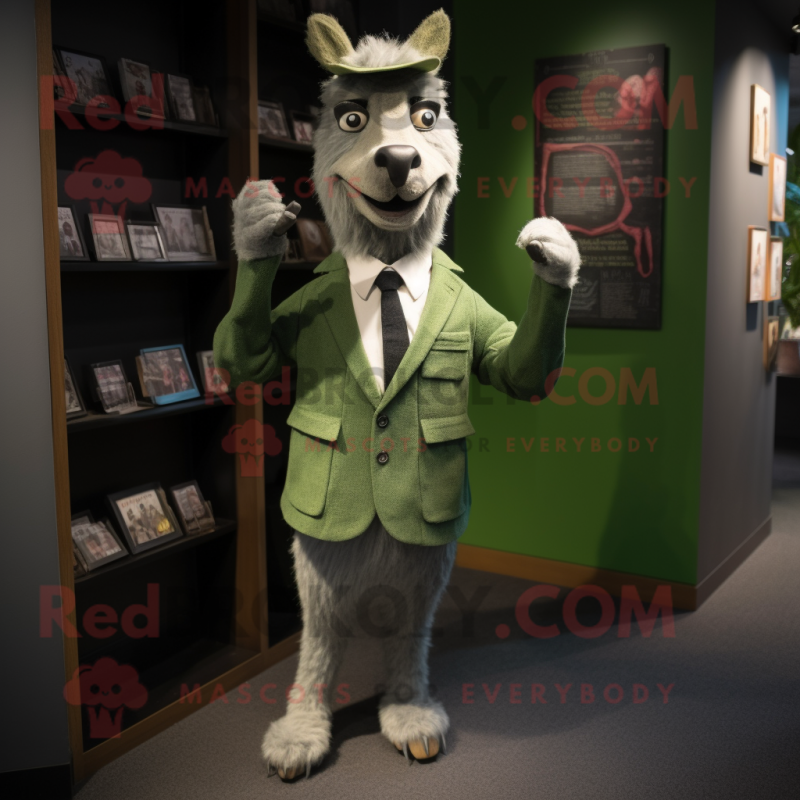 Olive Llama mascot costume character dressed with a Suit Pants and Cufflinks