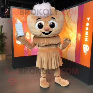 Tan Pad Thai mascot costume character dressed with a Mini Dress and Mittens