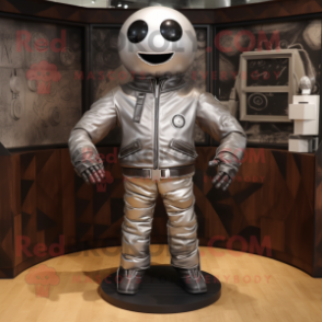 Silver Human Cannon Ball mascot costume character dressed with a Leather Jacket and Ties