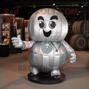 Silver Human Cannon Ball mascot costume character dressed with a Leather Jacket and Ties